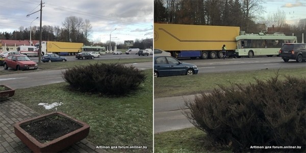 В Минске кабину троллейбуса смяло после столкновения с грузовиком