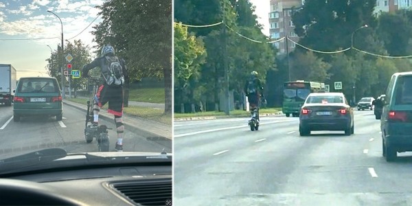 На электросамокате по левой полосе — нормально? Странного гонщика заметили на улицах