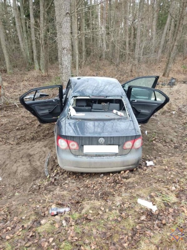Автомобиль врезался в дерево в Кобринском районе — видео с места происшествия